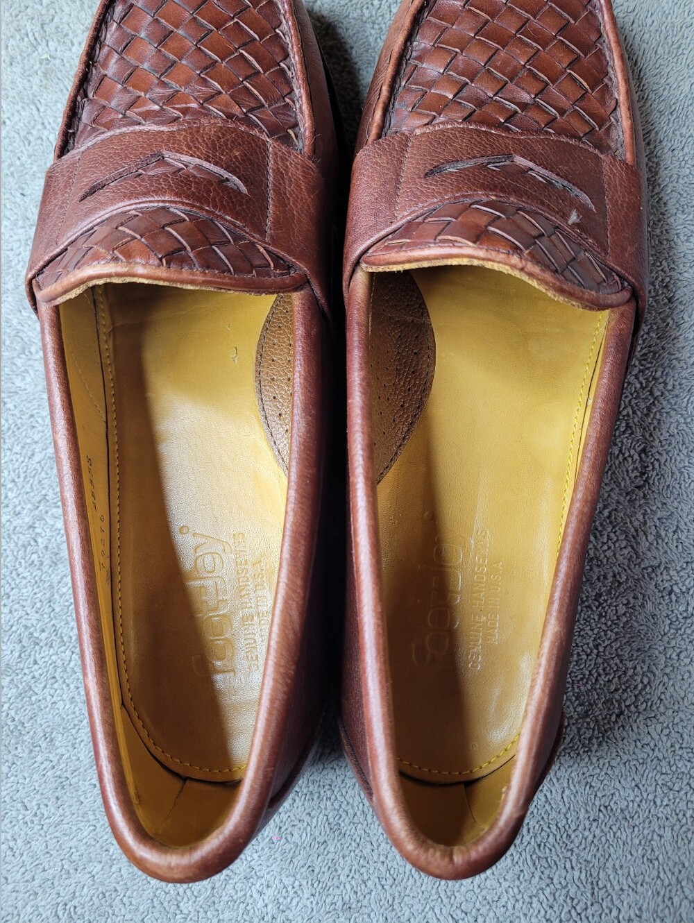 Vintage FootJoy Penny Loafers Mens 9.5 C Handsewn Brown Woven Leather 79276 USA - Picture 5 of 7
